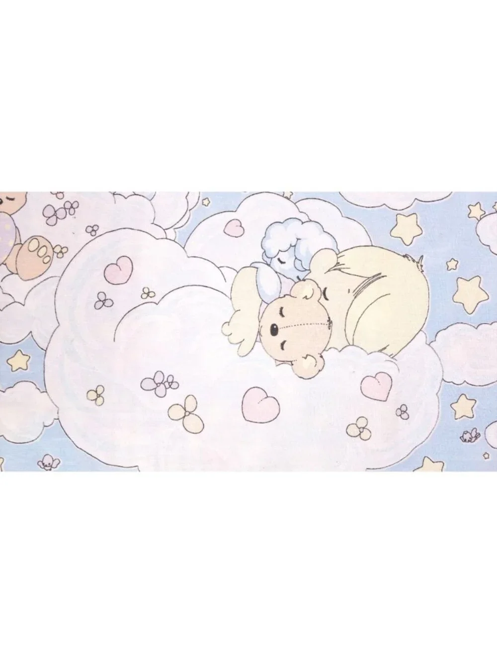 Vintage Handmade Precious Moments Baby Angel Quilt Blanket Blue Double Sided